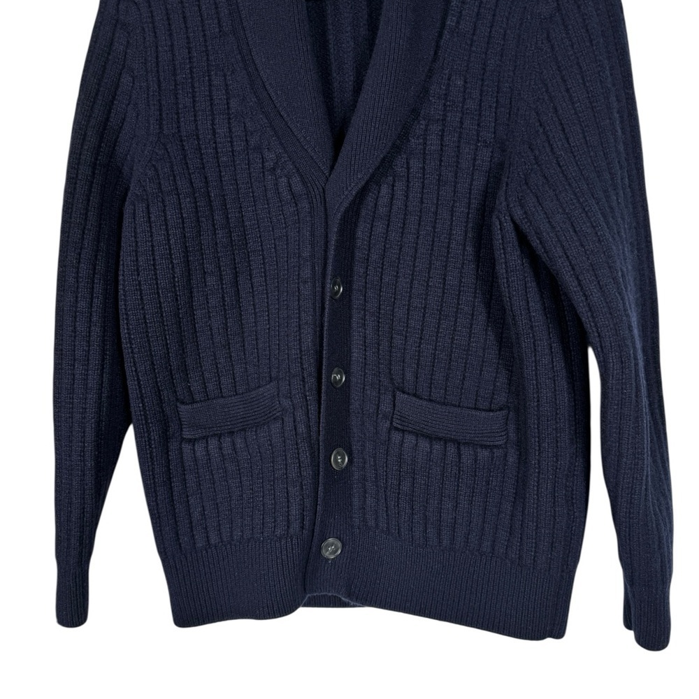 NAADAM Wool Cashmere Shawl Collar Cardigan, Navy, Size M - Picture 2 of 9
